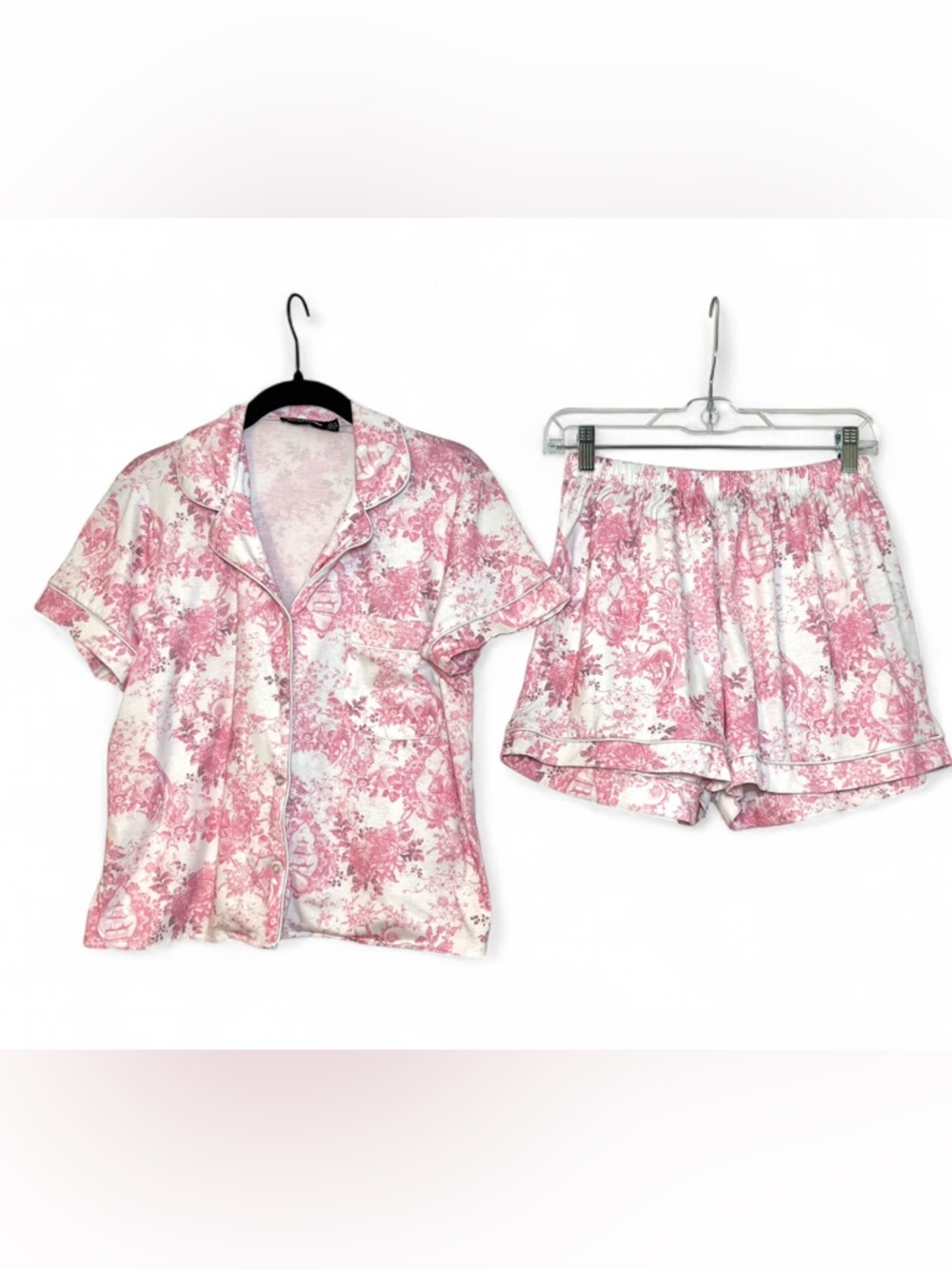 Pink Floral Coquette Girly Short Sleeve Shirt and Short Pajama Set 2 Piece